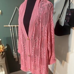POL Oversized Cozy Pink Open-Knit Fabric Cardigan Size S 👑